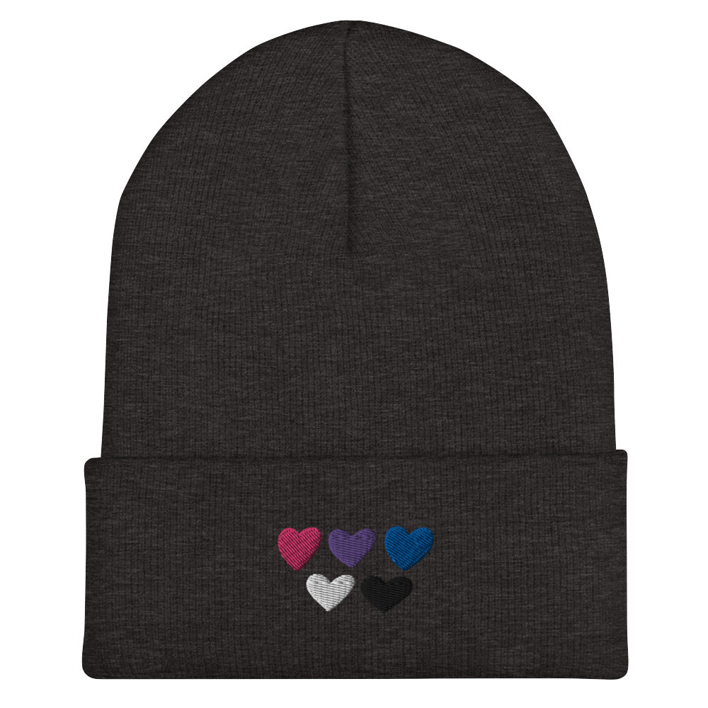 Genderfluid Pride Hearts Beanie