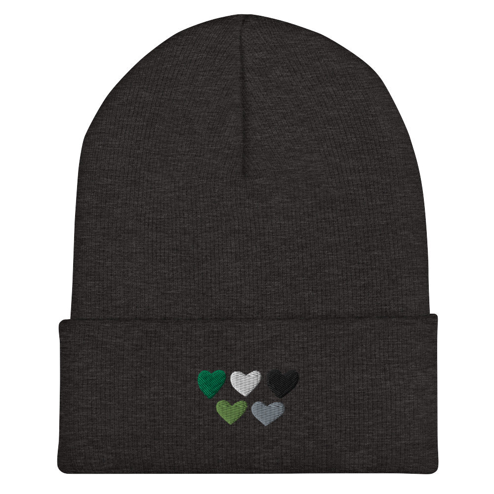Aromantic / Demiromantic Pride Hearts Beanie