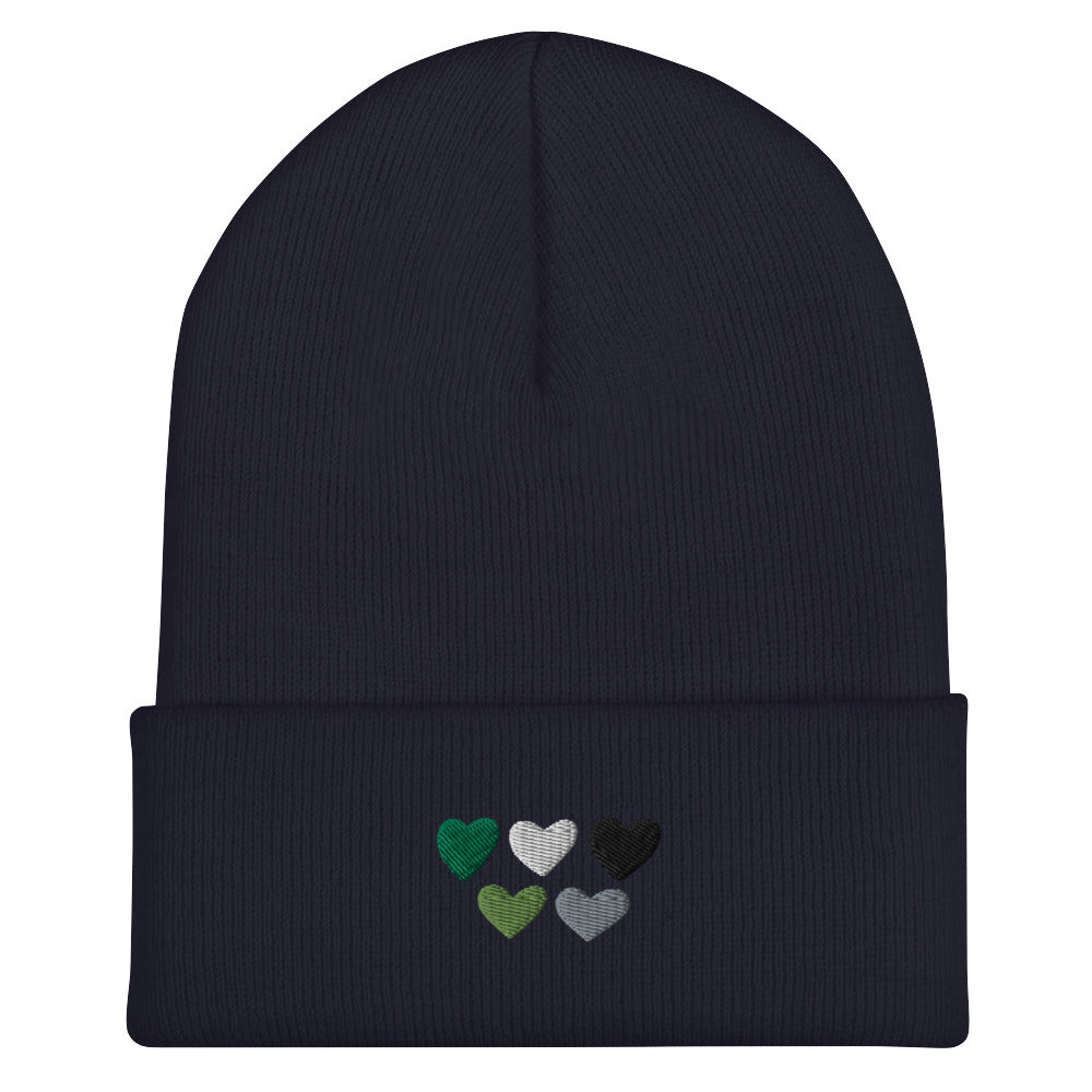 Aromantic / Demiromantic Pride Hearts Beanie