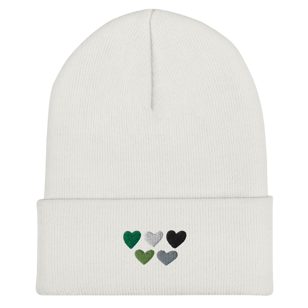 Aromantic / Demiromantic Pride Hearts Beanie